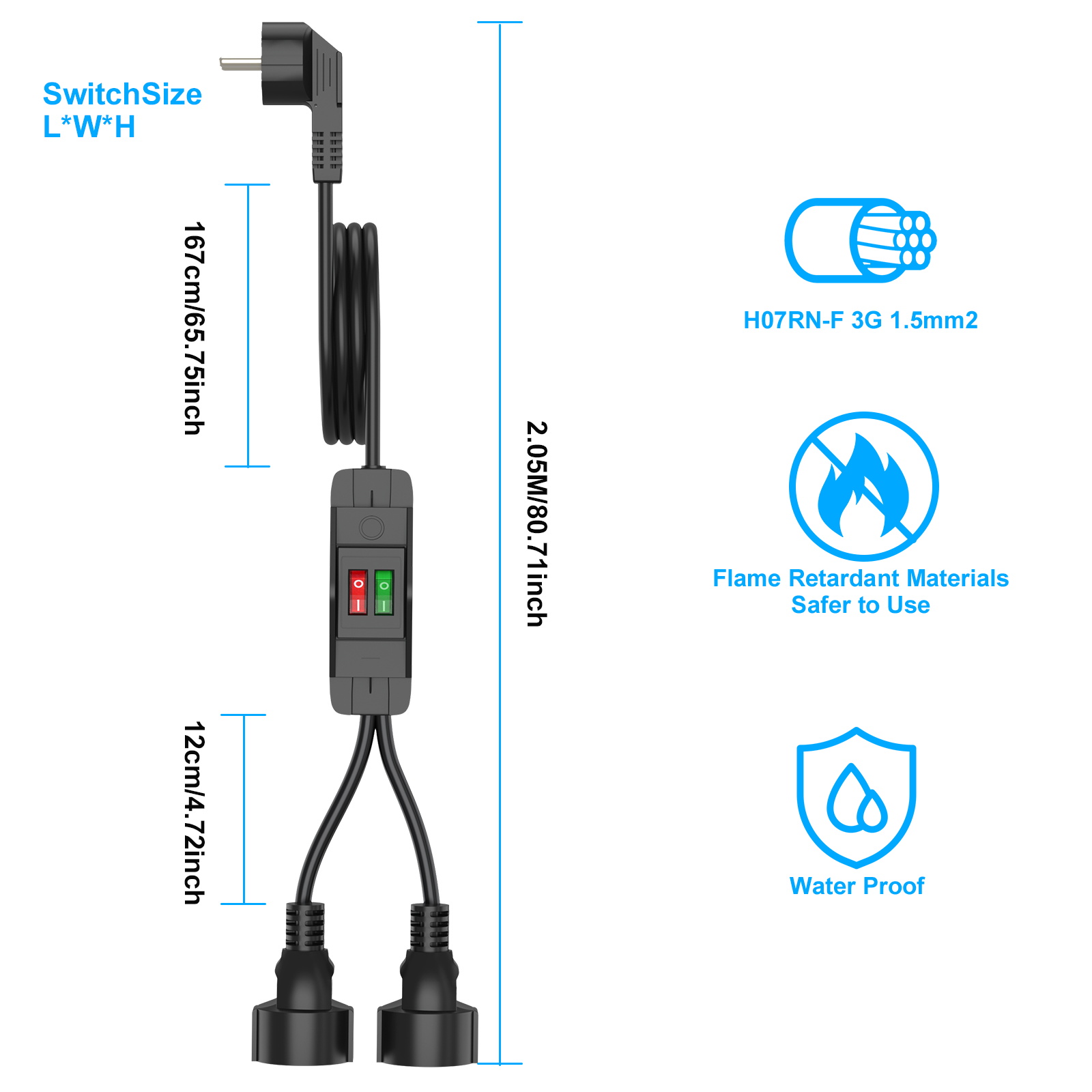 EU Plug Extension Cord with ON - Outdoor Power Extension Cord review and price